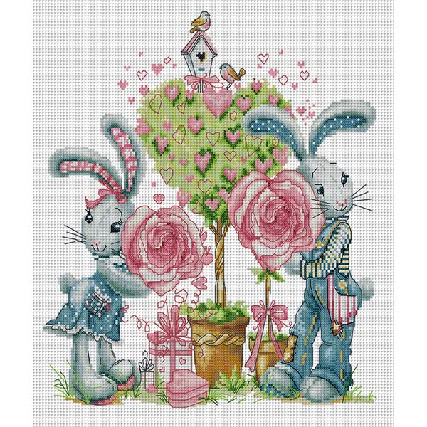 (Stamped/Counted) Bunny And Roses-14CT Cross Stitch 38*41cm/14.96*16.14in 14CT Stamped