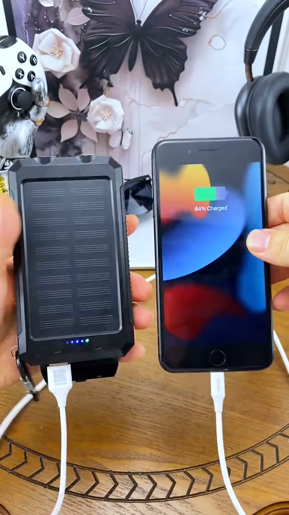 Portable Solar Power Bank – Solar Charging, Dual LED Lights, Outdoor Ready