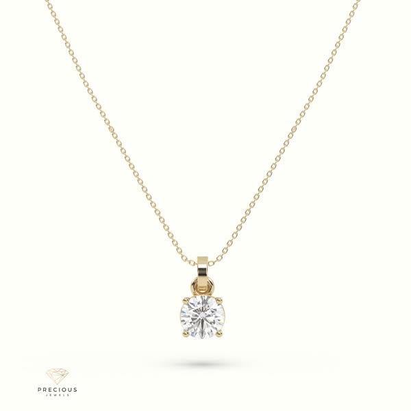 18K YELLOW GOLD DIAMOND SOLITAIR PENDANT 1.50 CARAT 4 ROUND SHAPED PRONGS