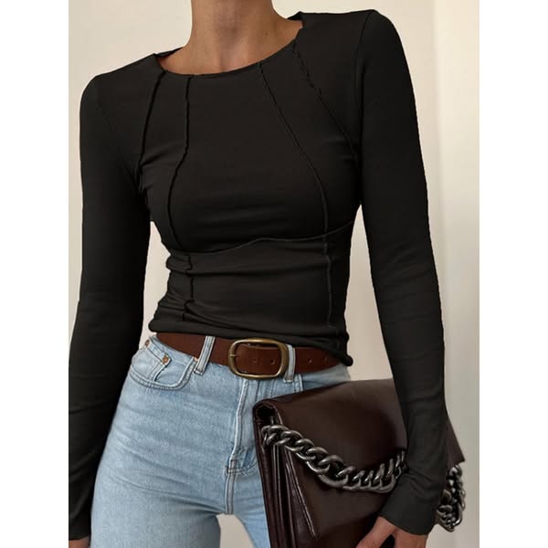 Navel Solid Color Long sleeve Blouse
