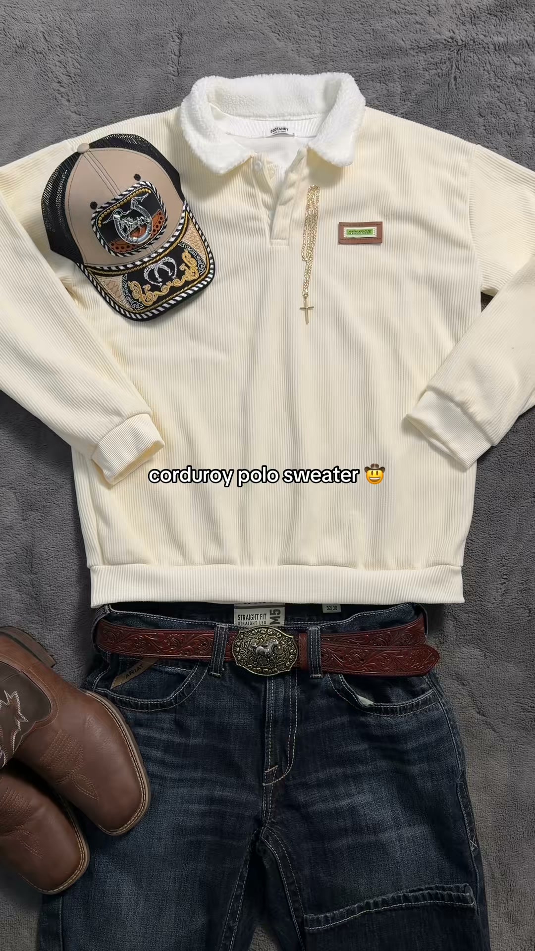 Corduroy texture. Cozy collar. Vintage energy.