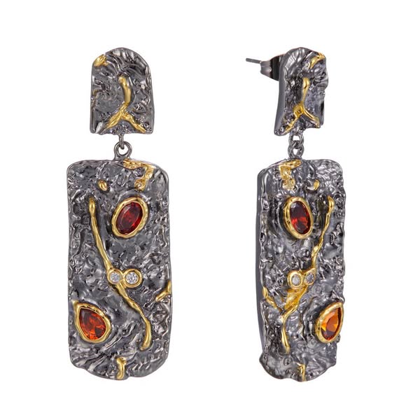 Black Gold Water Drop Zirconia Copper Earrings for Women