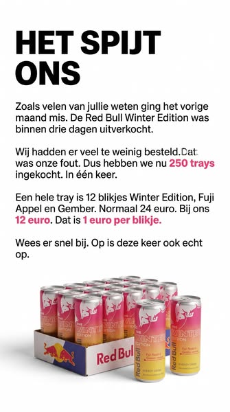 12 blikjes Red Bull Winter Edition voor €12, was €24
