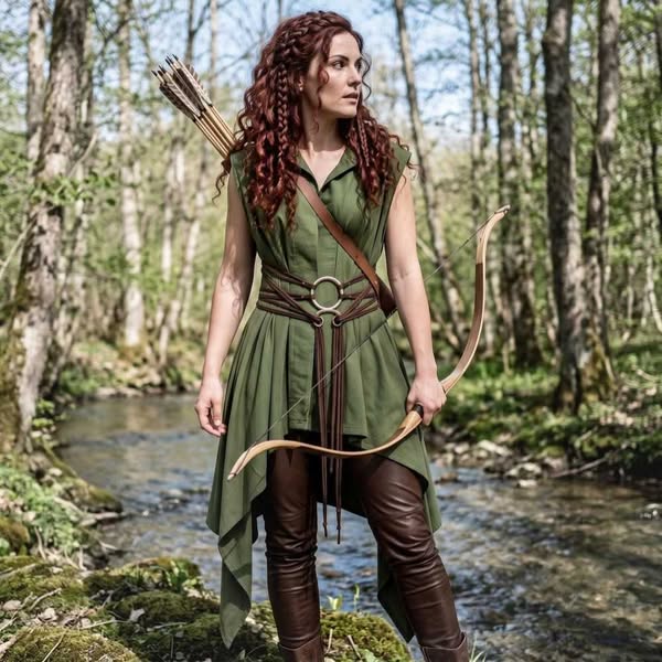 Ranger's Hooded Sleeveless Surcoat Outfit, Medieval Viking LARP Renfaire Costume, Adjustable Dual O-Ring Utility Belt, Fantasy Rogue Ranger