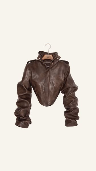 Solange - Vintage Leather Tacked Sleeve Corset Jacket - Brown