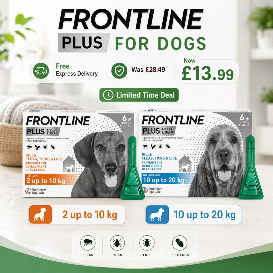 FRONTLINE PLUS Dogs: Was £28.49, Now £13.99