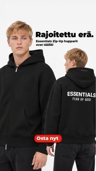 Essentials Zip-Up hupparit ovat saapuneet. Rajoitettu erä, joten koot loppuvat nopeasti. 48 tunnin toimitus.