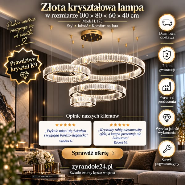 Lampa kryształowa 100x80x60x40cm ring złota