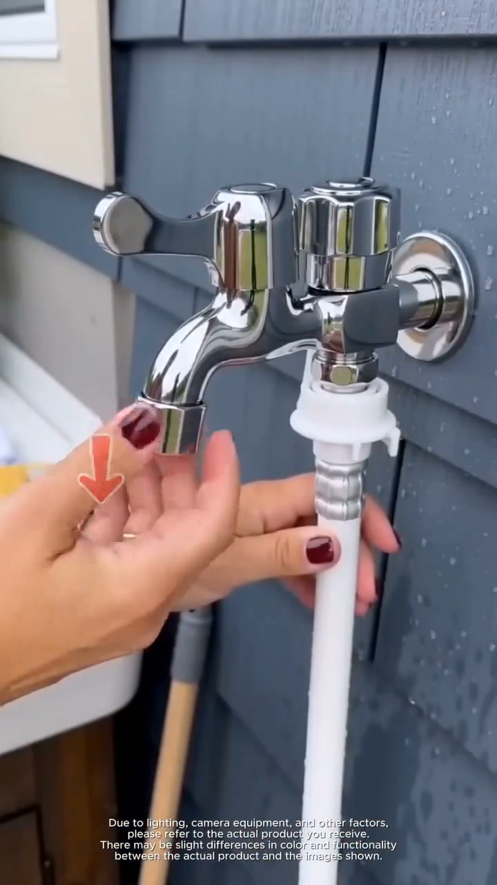 Dual-Outlet Faucet – Two Independent Water Connections for Laundry, Garden & Everyday Cleaning