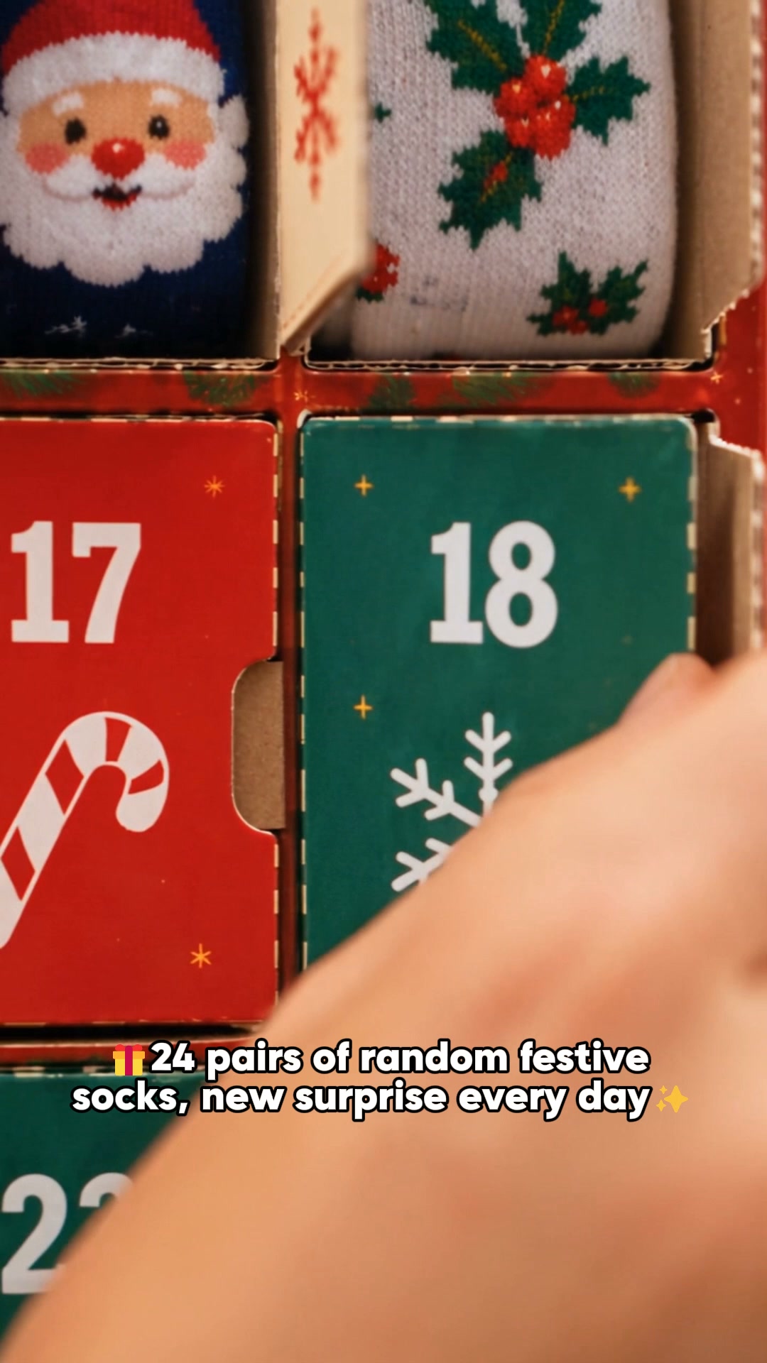 24 Days of Christmas Socks Advent Calendar, 24-Pair Mystery Sock Gift Box, Random Festive Designs, Holiday Countdown Christmas Gift for Kids