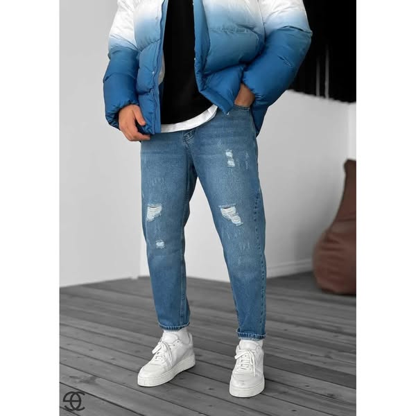 Παντελόνι Loose Fit Jean Με Σκίσιματα -Μπλε