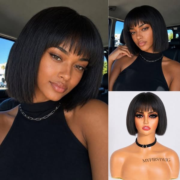 10” Yaki Straight Short Bob Wig with Bangs