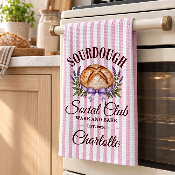 Personalized Sourdough Kitchen Towel, Bread Baker Social Club Dish Towel