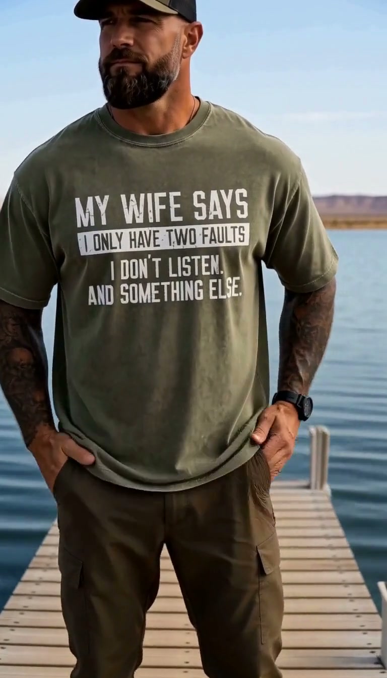 My Wife Says I Don't Listen And Something Else Sarcastic Saying Vintage Washed Oversized T-Shirt