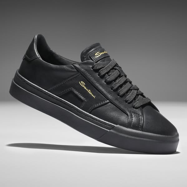 Santoni - Baskets Double Buckle En Cuir Noir Made In Italy