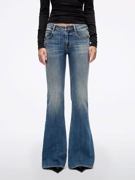 Distressed Flared Jeans, MIDDLE BLUE / 32" / 27