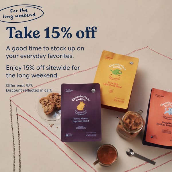 15% off for the long weekend