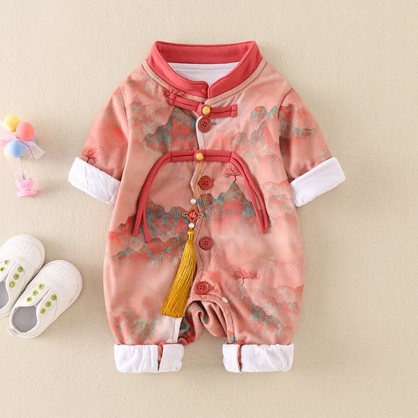 Baby Chinese Style Single-breasted Long Sleeve Romper