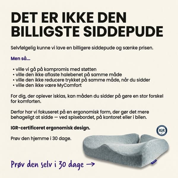 Aflast iskiasnerven med MyComfort Siddepude