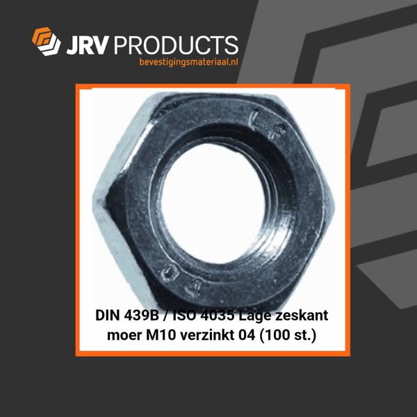DIN 439B / ISO 4035 Lage zeskant moer M10 verzinkt 04 (100 st.) - Hardware > Building Materials