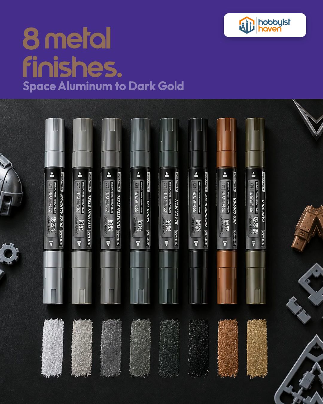 8 metal finishes, 1 set