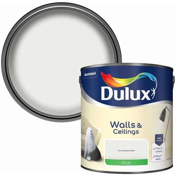 Dulux Walls & Ceilings Pure Brilliant White Silk Emulsion Paint 2.5L