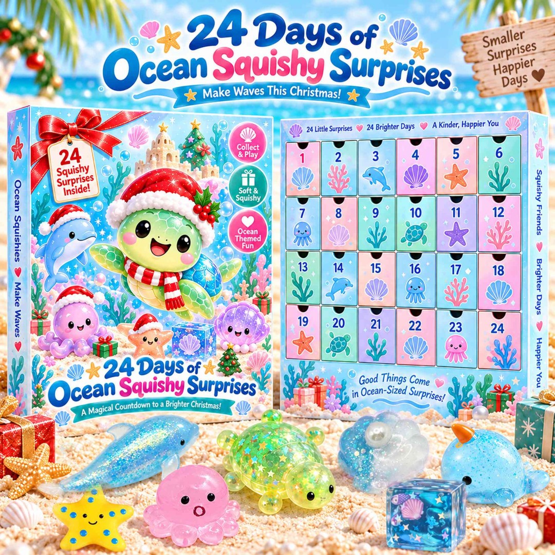 24 Days Ocean Squishy Advent Calendar, 24 Unique Surprise Sea Animal Squishies, Different Mix in Every Box, Christmas Countdown Gift for Kid