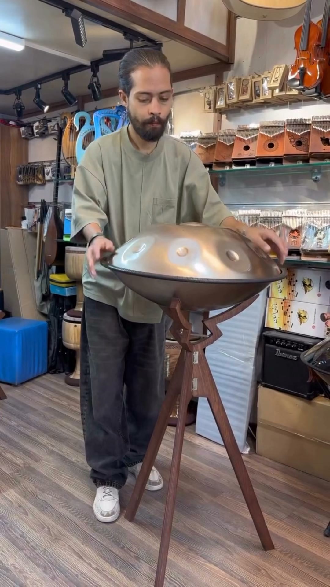 Wooden Handpan Stand – Adjustable Height, Portable, Universal Fit
