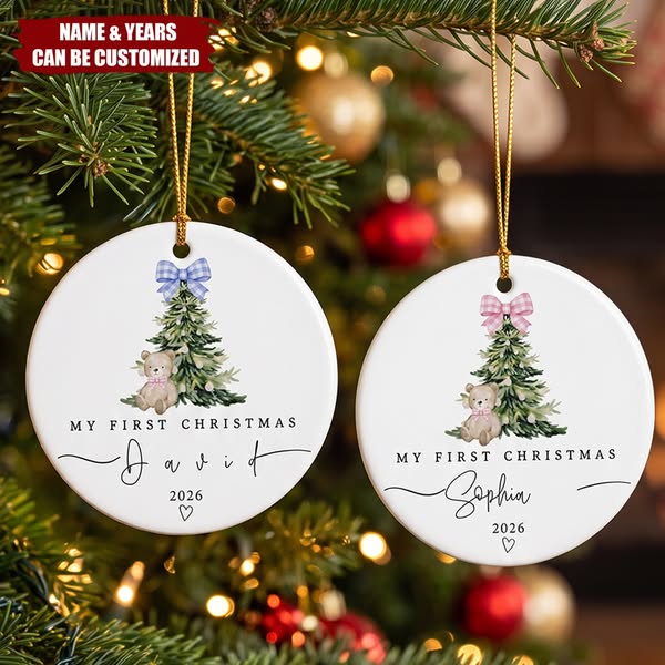 Personalized Baby First Christmas Ceramic Ornament, Custom Name Keepsake
