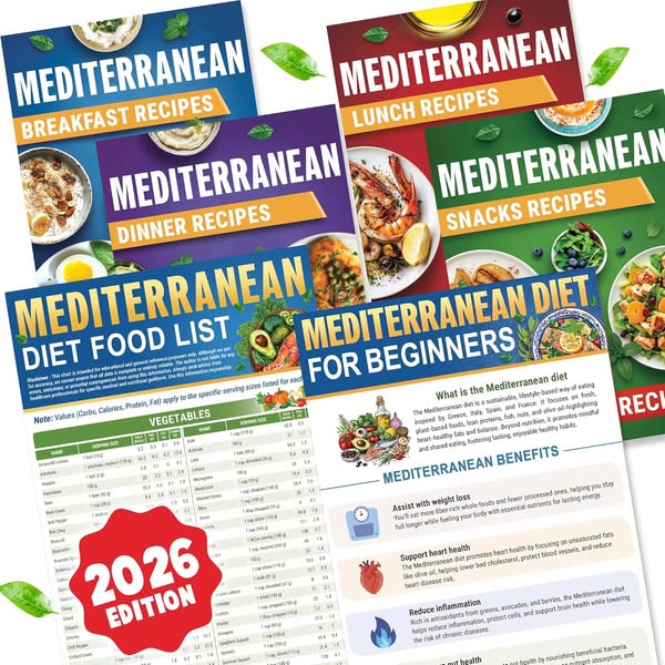 6-Piece Mediterranean Meal Planning Set With A 28-Day Guide And 80 Recipes
