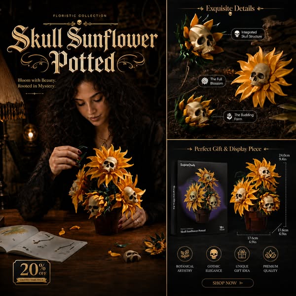 Skull Sunflower Potted — Now $39.99