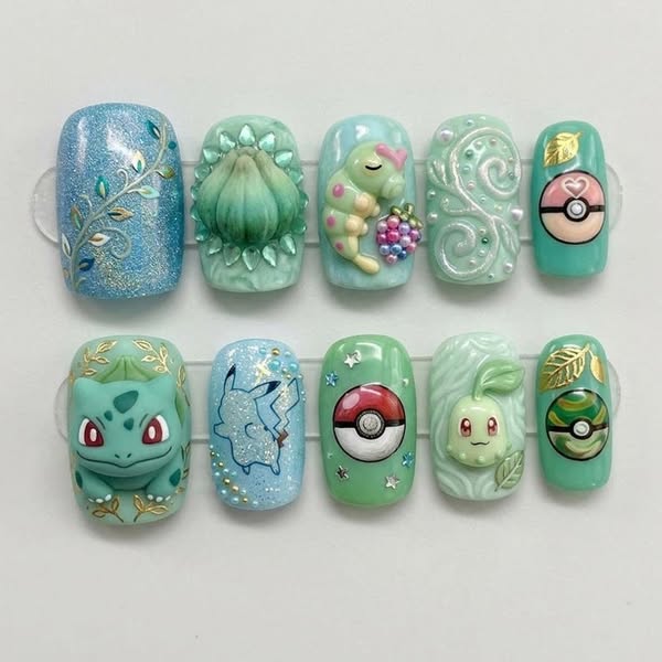Kawaii Forest Berry Leaf Fantasy Press On Nails