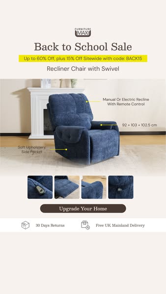Extra 15% Off Recliners Code BACK15