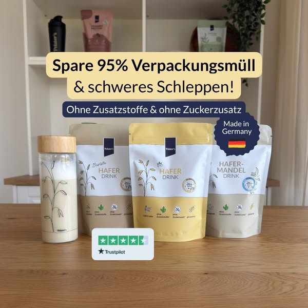 14 Liter Haferdrink. 95% weniger Verpackunsmüll!