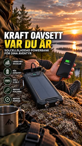 Powerbank med solceller – tålig, vattentät & 10 000 mAh