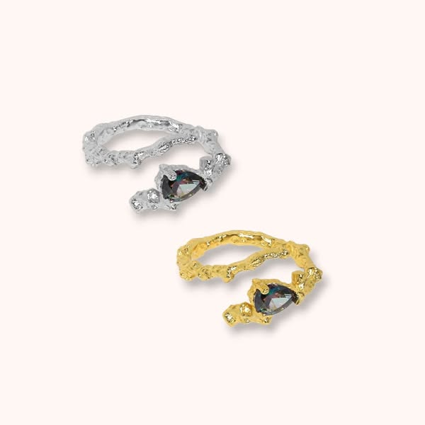 Rainbow Crystal Adjustable 925 Sterling Silver Ring