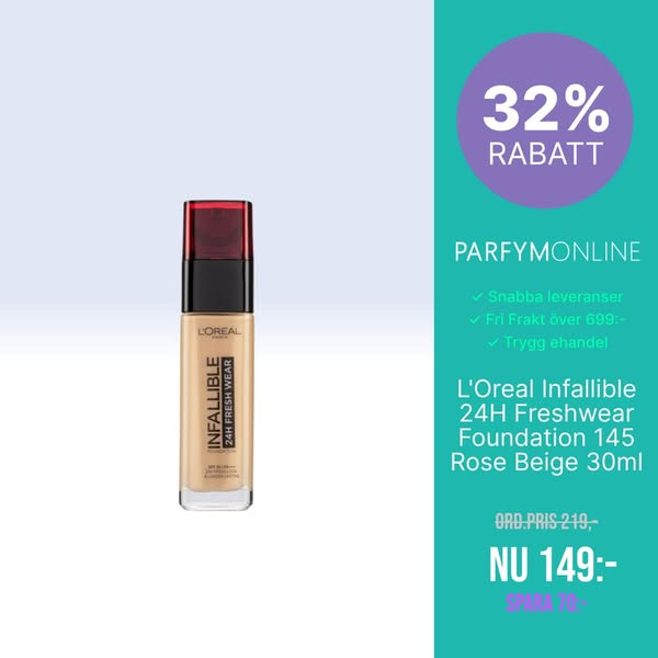 L'Oreal Infallible 24H Freshwear Foundation 145 Rose Beige 30ml SEK149