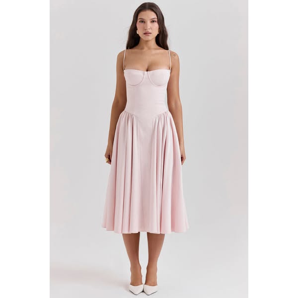 Pénélope Spaghetti Midi Dress In Pink