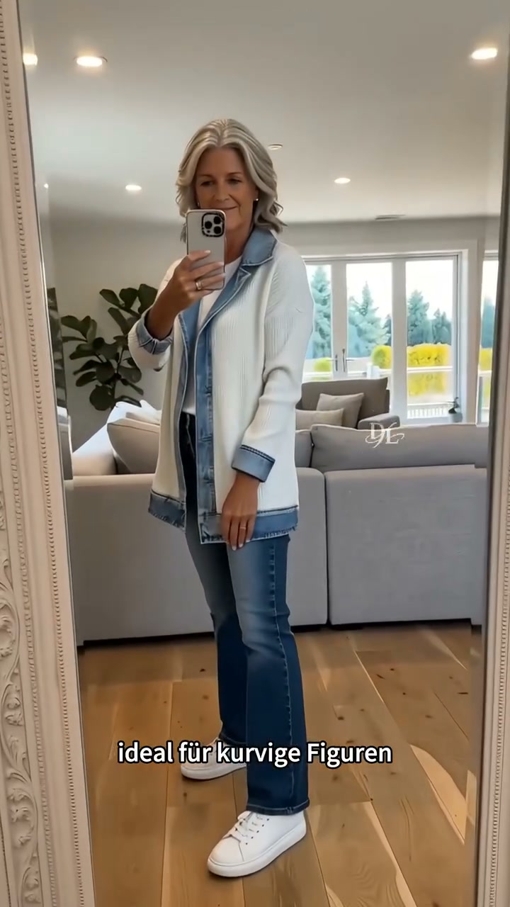 Heißer Verkauf 60% RabattDamen Hemd mit Geripptem Strick & Denim Mix - Lässiger Chic für jeden Tag
