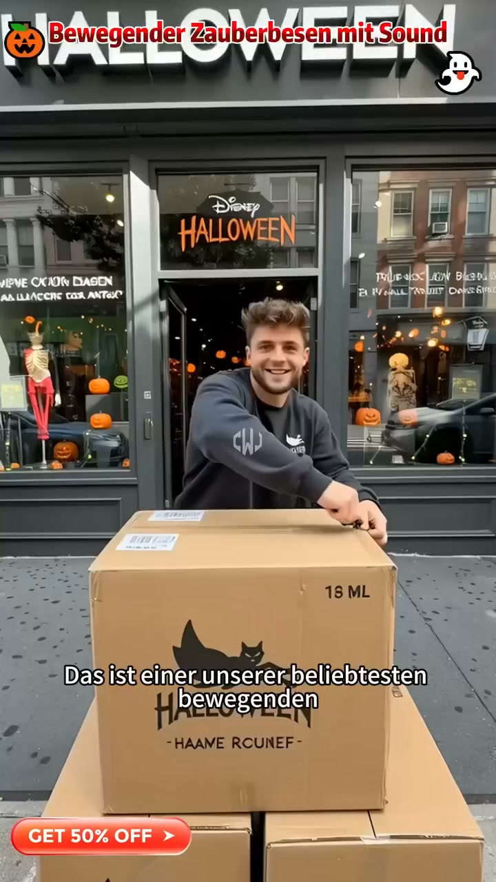 Begrenzter Zeit: 50 % Rabatt Animierte Hexenbesen Halloween-Dekoration mit Licht und Sound