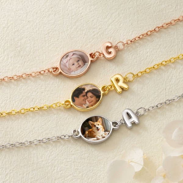 Personalized Engraved Heat-Activated Hidden Photo Bubble Letter Adjustable Bracelet, Memorable Jewelry, Birthday/Anniversary Gift for Women/