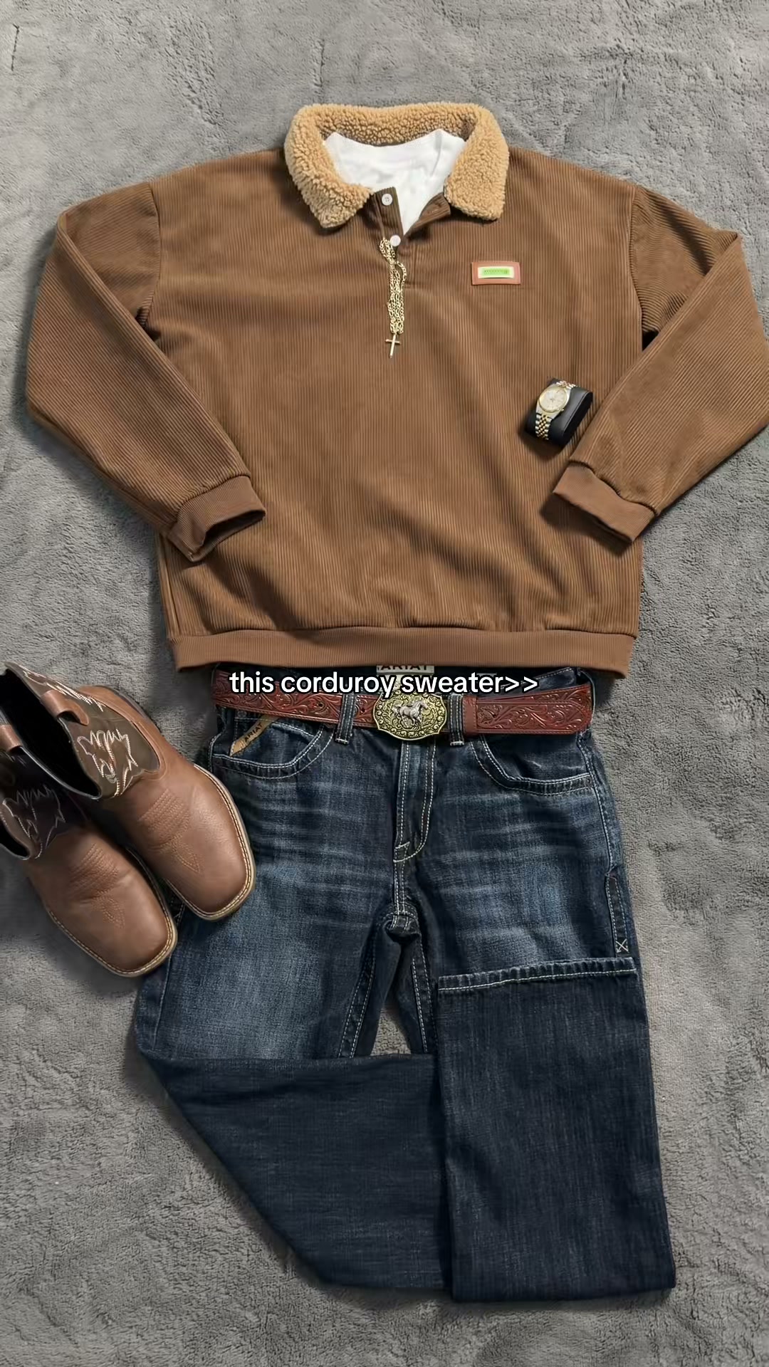 Corduroy texture. Cozy collar. Vintage energy.
