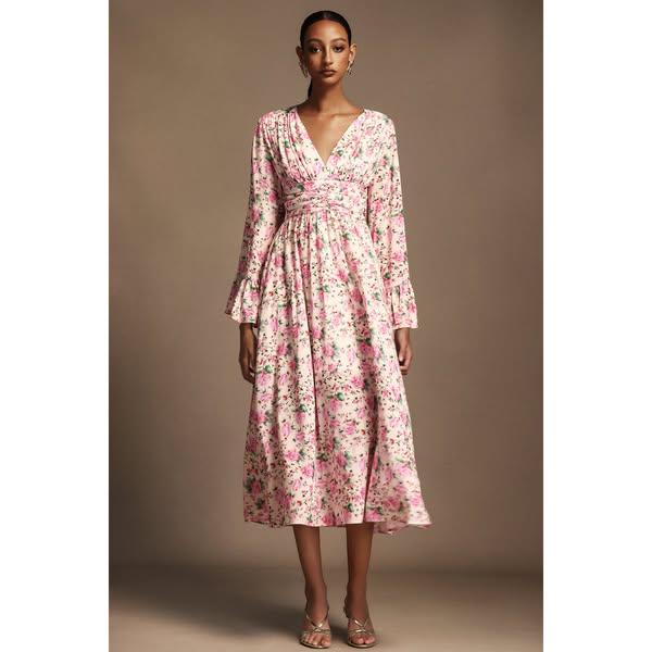 Lexie V-Neck Long Sleeves Floral Printed Midi Dress