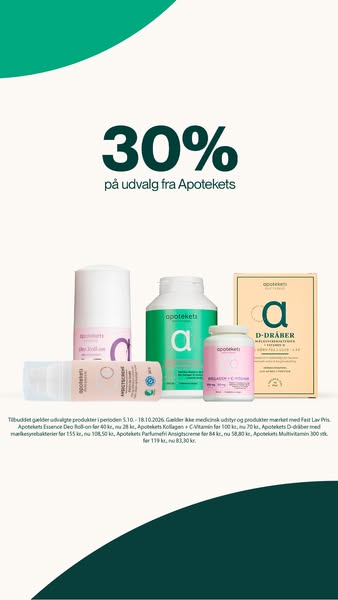 Spar 30% på udvalg fra Apotekets