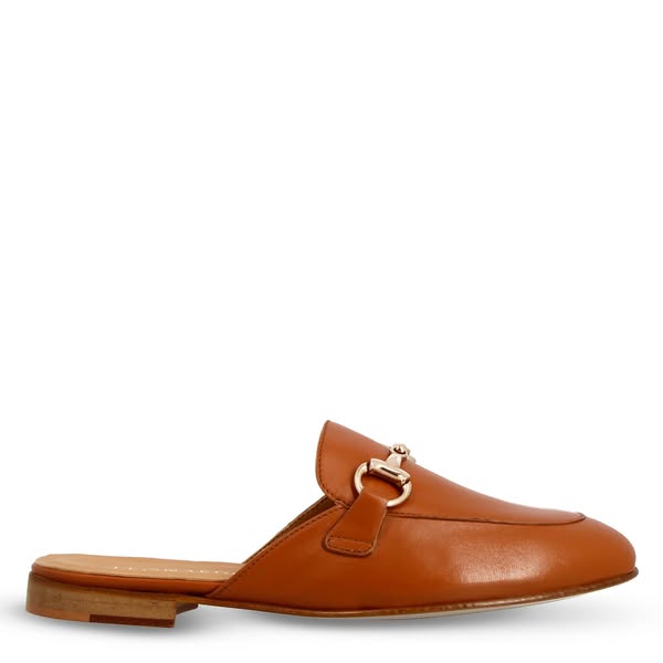 Sabot color marrone con fibbia dorata e fondo in cuoio numero 36