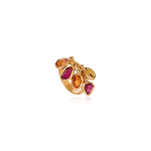 18kt Gold Mixed Stones Golden Garden Drop Ring