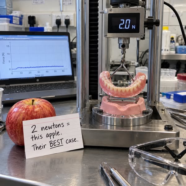 22 years testing denture materials. Gluing her own four times a day.