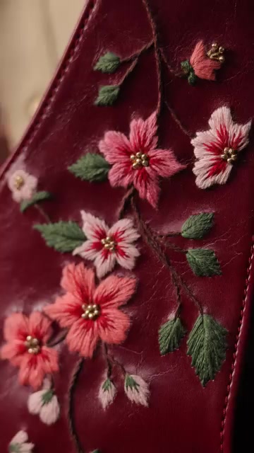 Misty Petals Hand Embroidered Chowk Tote - Kafal Berry