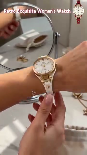 Luxuriöse Vintage-Damenuhr mit dünnem Lederband