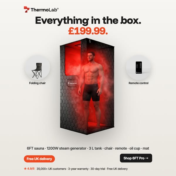 ThermoLab 6FT Pro Steam Sauna | 1200W Stand-Up | Infrared LED